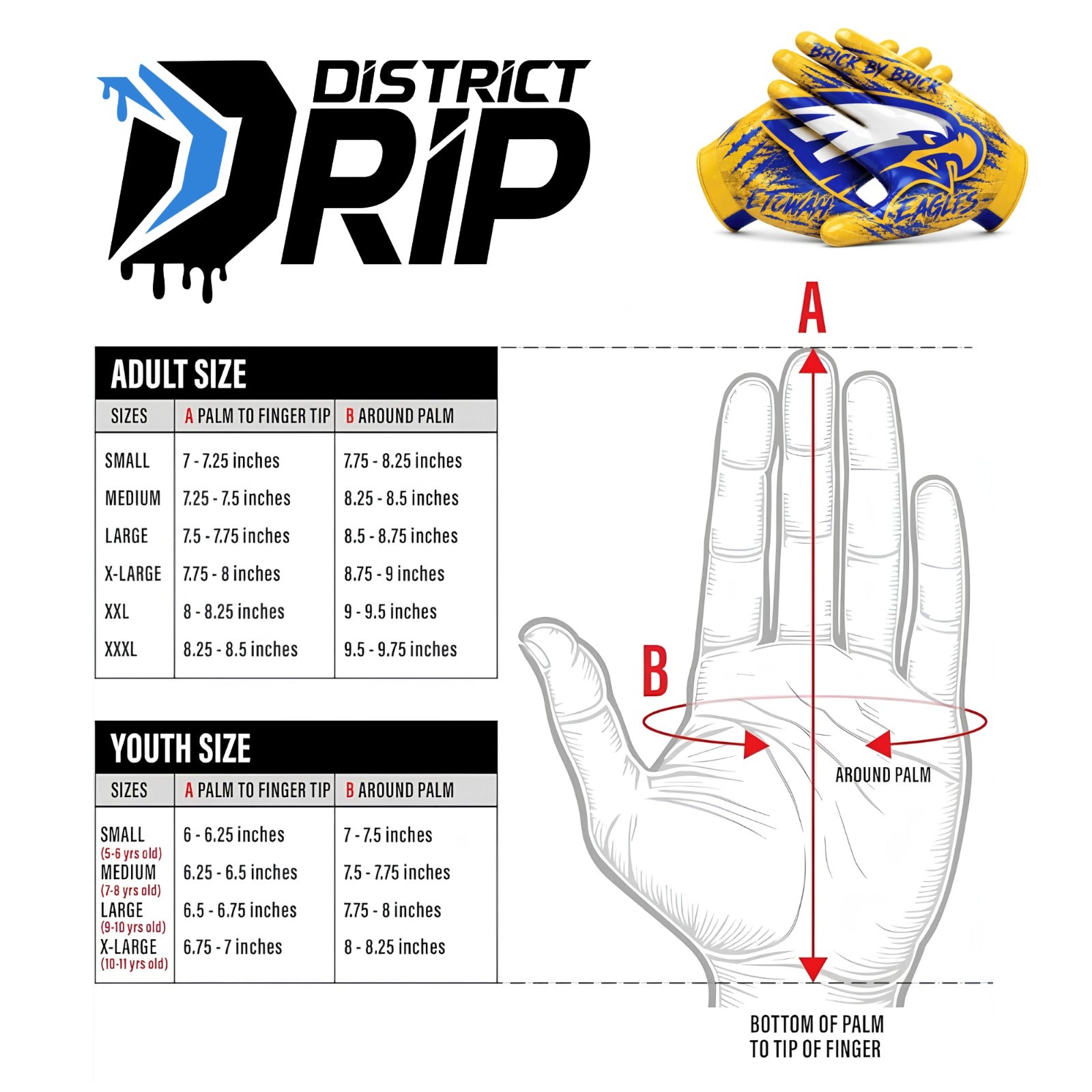 District Drip Etowah Youth Football Gloves "Brick by Brick"