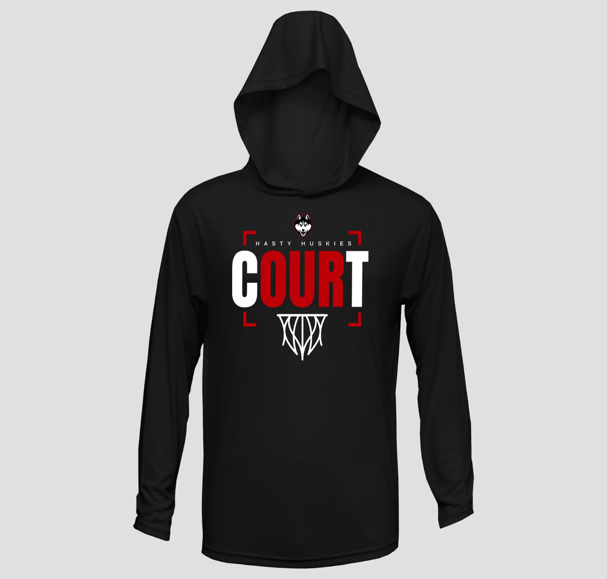 Hasty Huskies Basketball Long Sleeve Hooded Performance/Shooting Shirt