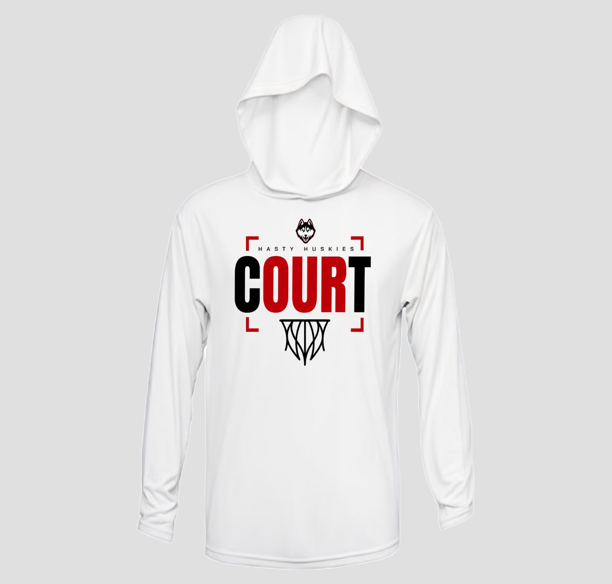 Hasty Huskies Basketball Long Sleeve Hooded Performance/Shooting Shirt