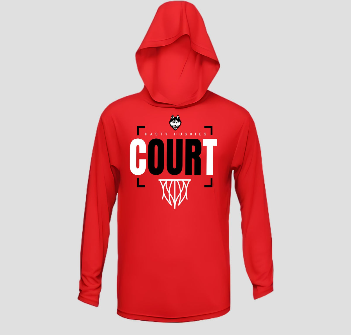 Hasty Huskies Basketball Long Sleeve Hooded Performance/Shooting Shirt
