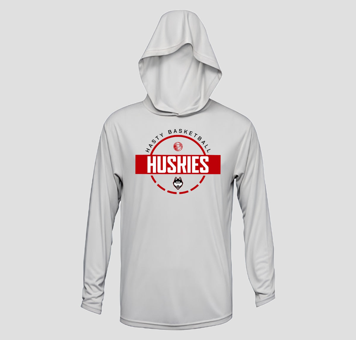 Hasty Huskies Basketball Long Sleeve Hooded Performance/Shooting Shirt