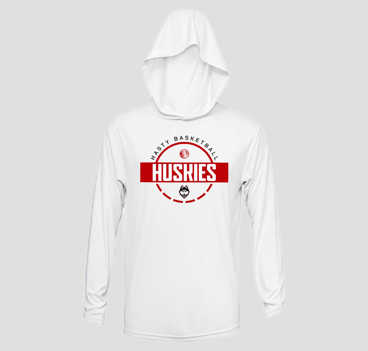 Hasty Huskies Basketball Long Sleeve Hooded Performance/Shooting Shirt