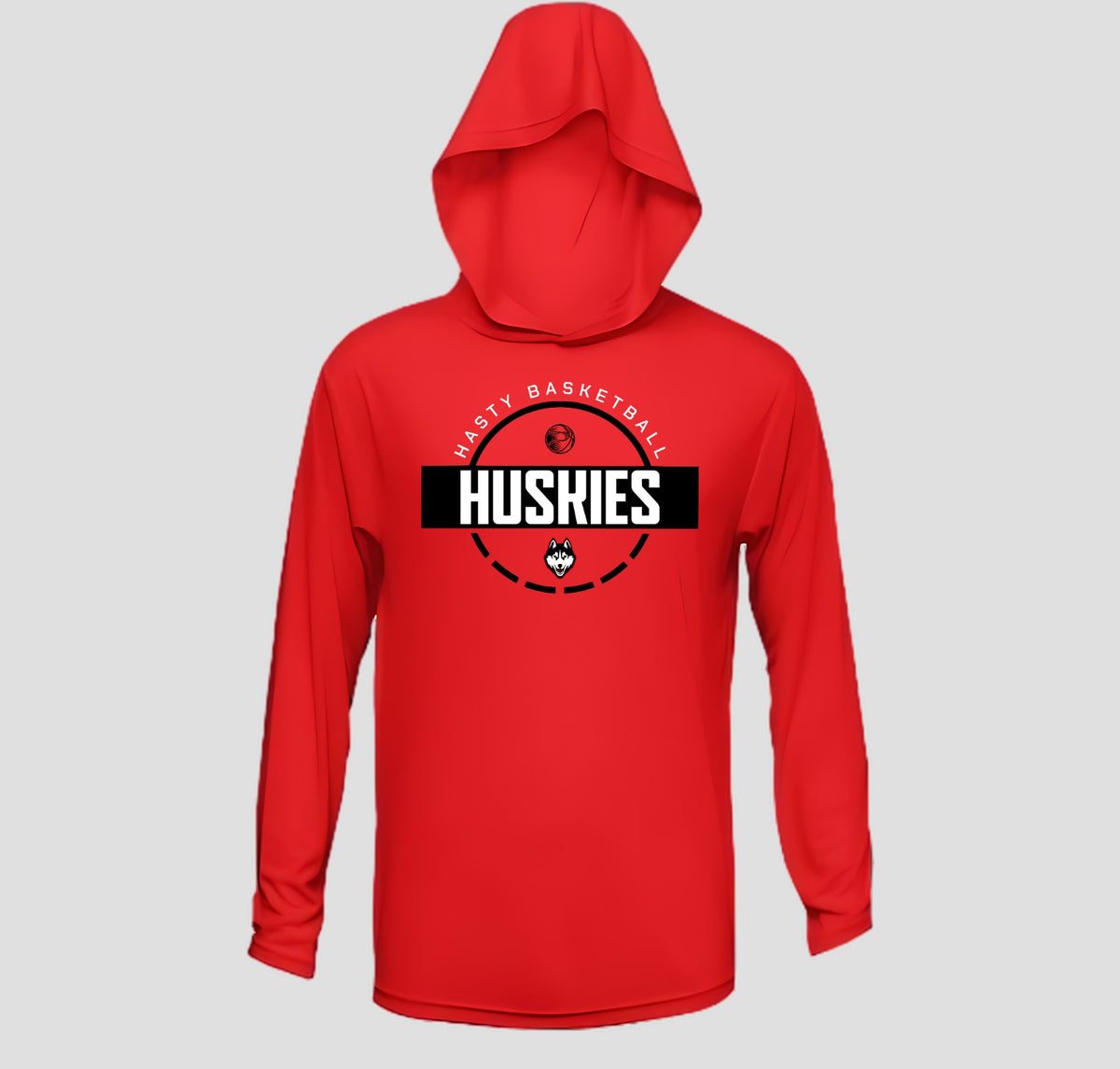 Hasty Huskies Basketball Long Sleeve Hooded Performance/Shooting Shirt