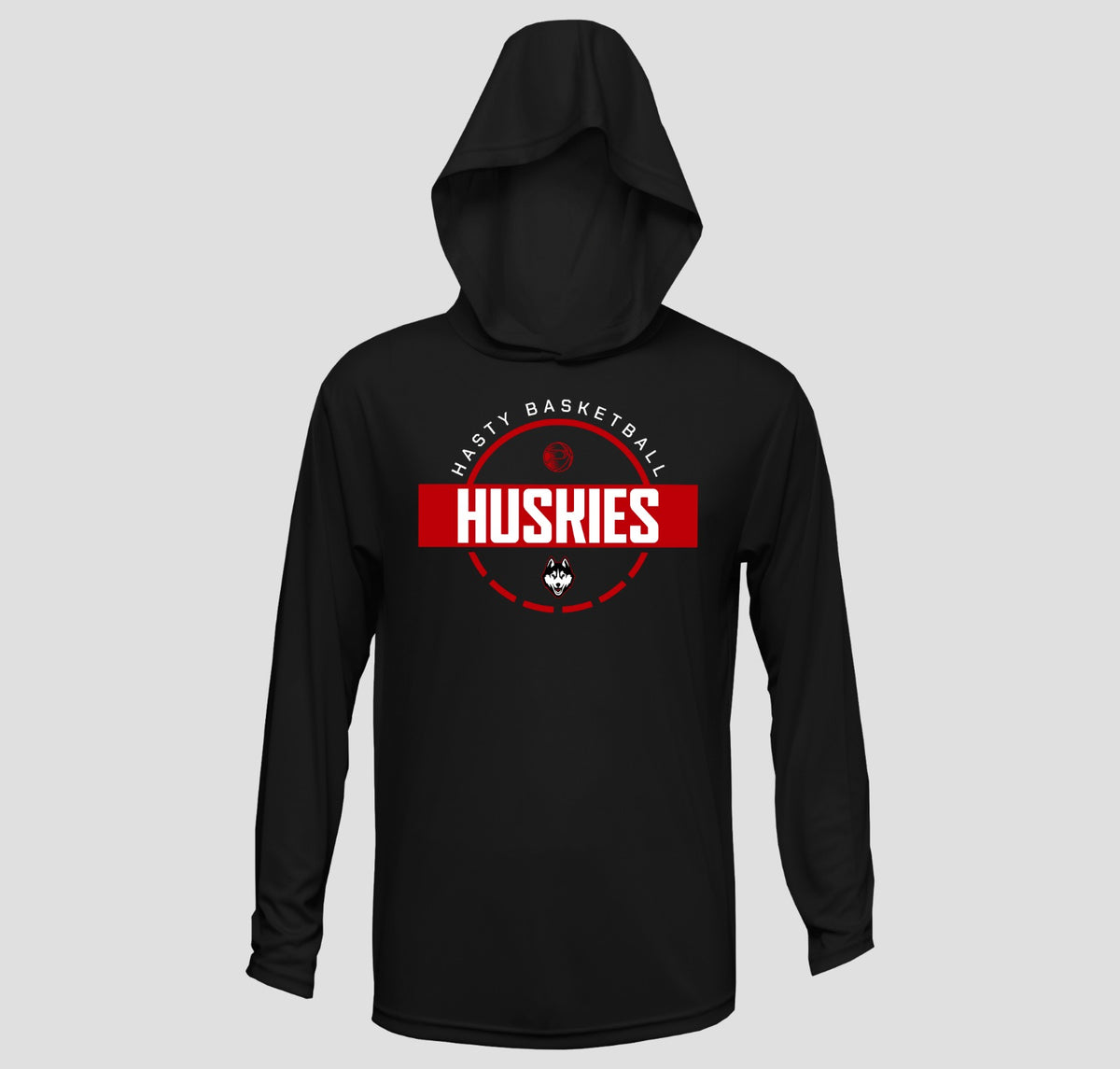 Hasty Huskies Basketball Long Sleeve Hooded Performance/Shooting Shirt