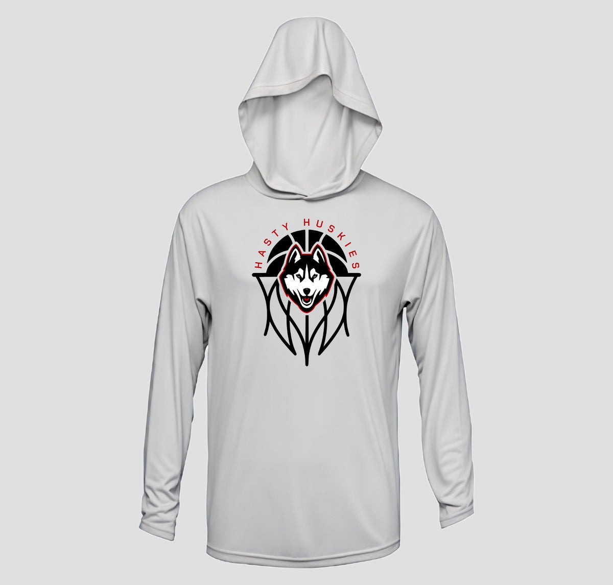 Hasty Huskies Basketball Long Sleeve Hooded Performance/Shooting Shirt