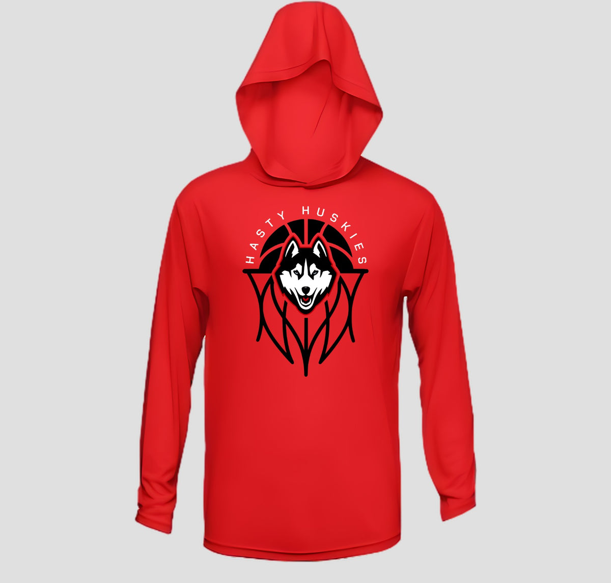 Hasty Huskies Basketball Long Sleeve Hooded Performance/Shooting Shirt