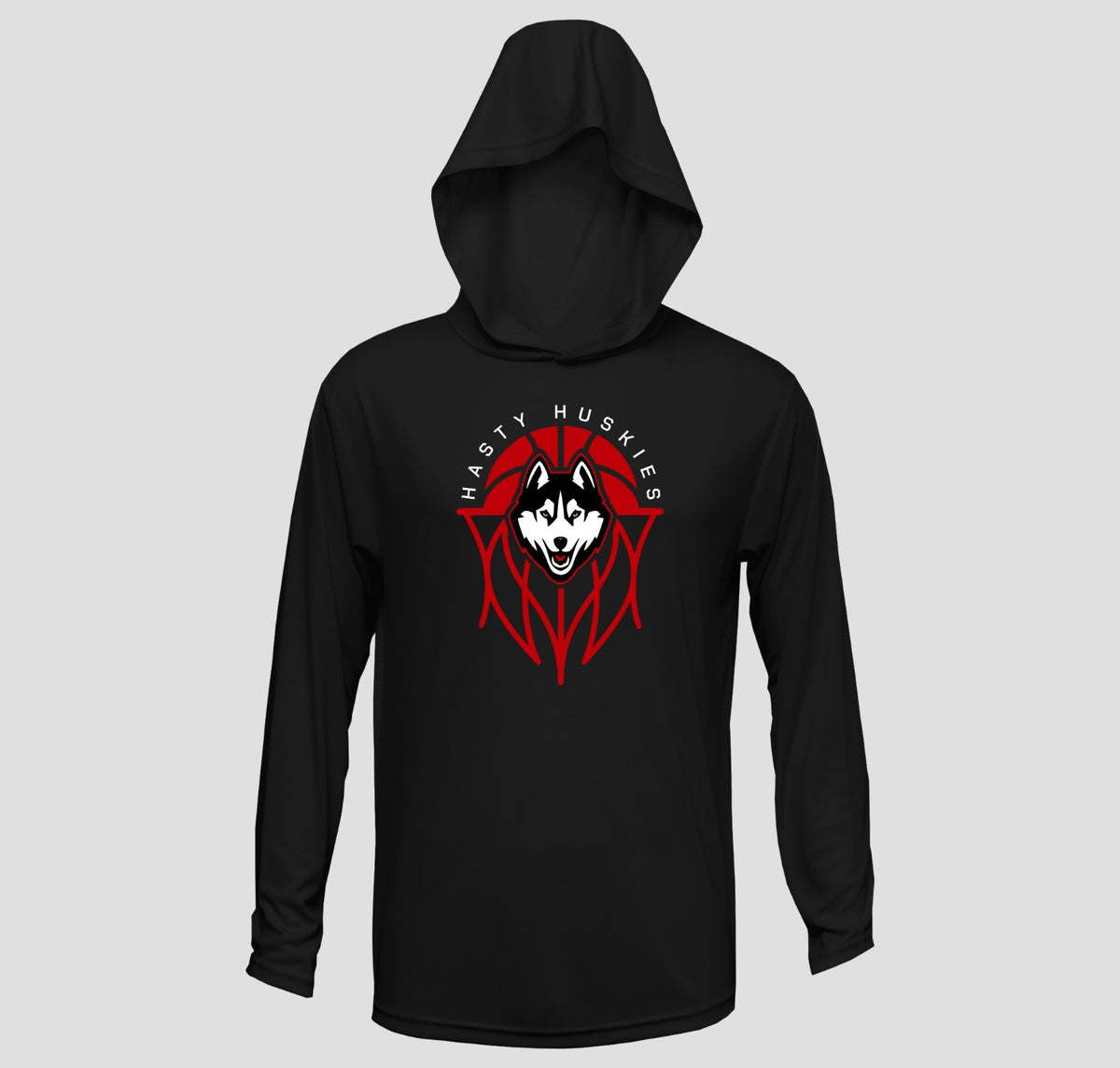 Hasty Huskies Basketball Long Sleeve Hooded Performance/Shooting Shirt