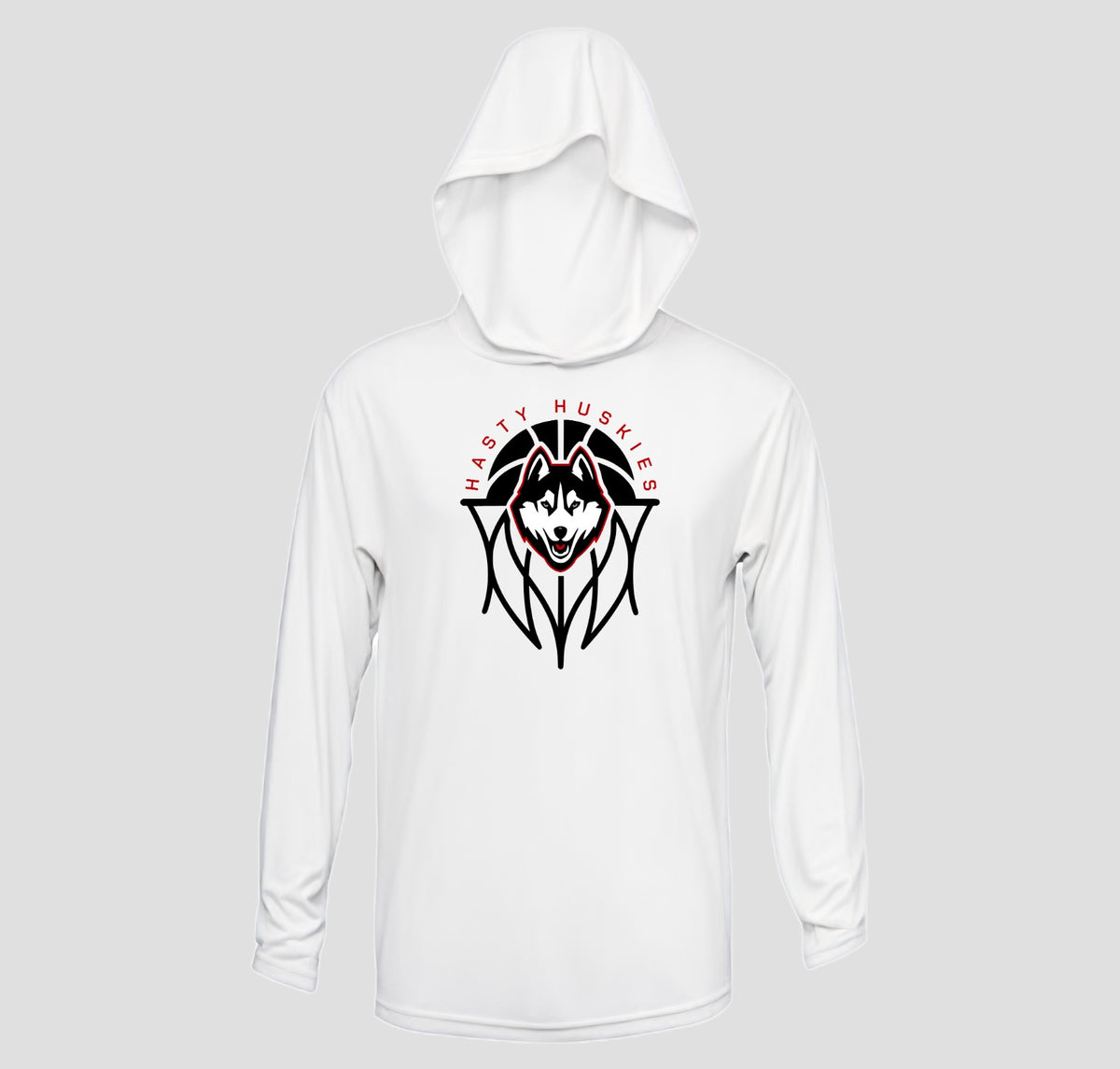Hasty Huskies Basketball Long Sleeve Hooded Performance/Shooting Shirt